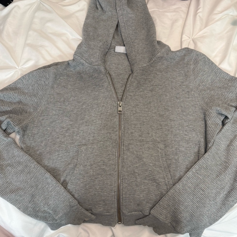 Gray Cropped Zip-Up Hoodie